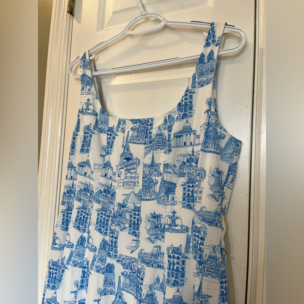 Karl Lagerfeld Women’s Sleeveless Printed Paris Toile blue white Dress 10 b2 - Picture 2 of 10